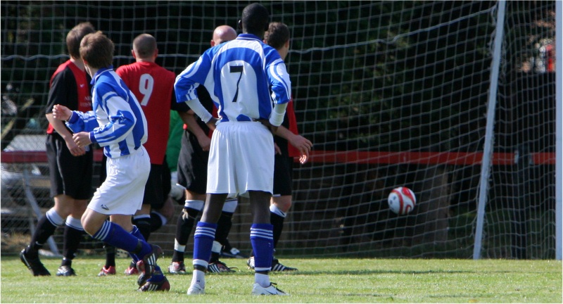 Lingfield score from a free kick but it is disallowed
