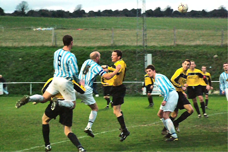 Worthing United's Lee Bone goes close with this header
