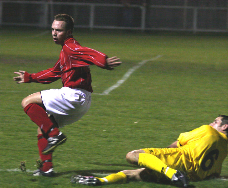 Stuart Morey tackles Matt Huckett
