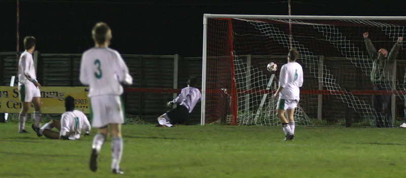 This shot by Marc Cooper (out of picture) takes a deflection and puts Wick two up on 83 minutes
