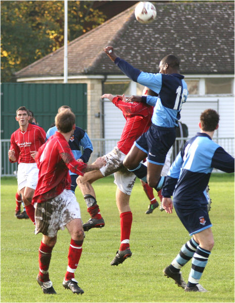 Croydon's Mark Hall wins a header
