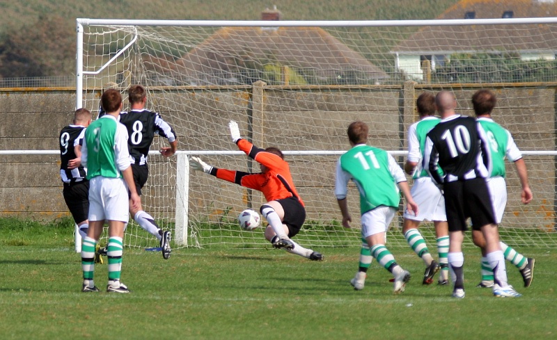 Richie Watton (9) scores for Peacehaven
