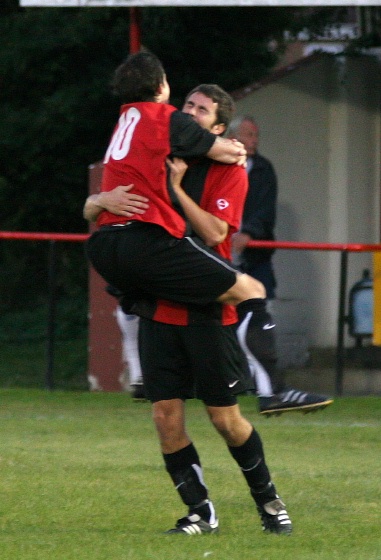 Tom Manton and Scott Murfin celebrate Tom's goal for Wick in the first minute
