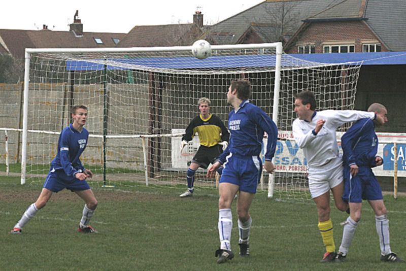 This Pease Pottage attack is eventually cleared by Shoreham captain Matt Hurley  (on the left)
