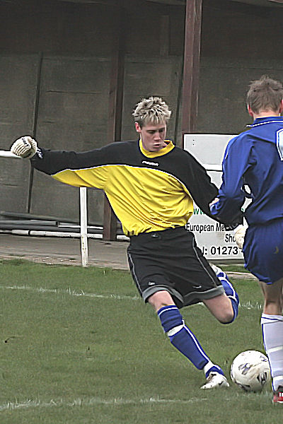 Shoreham keeper Adam Laundon clears upfield
