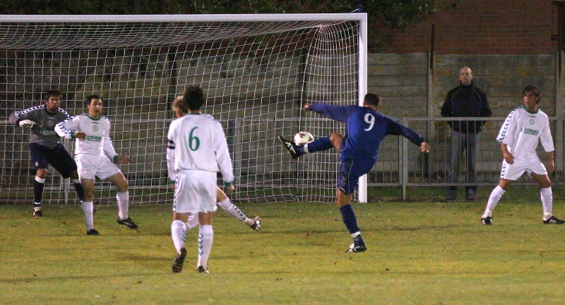 Peter Proto fires Shoreham into the lead on 21 minutes
