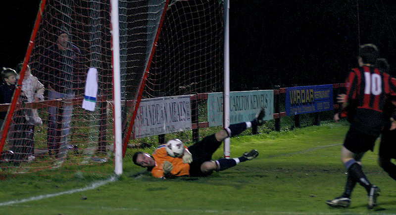 A good save by Peter Newstead
