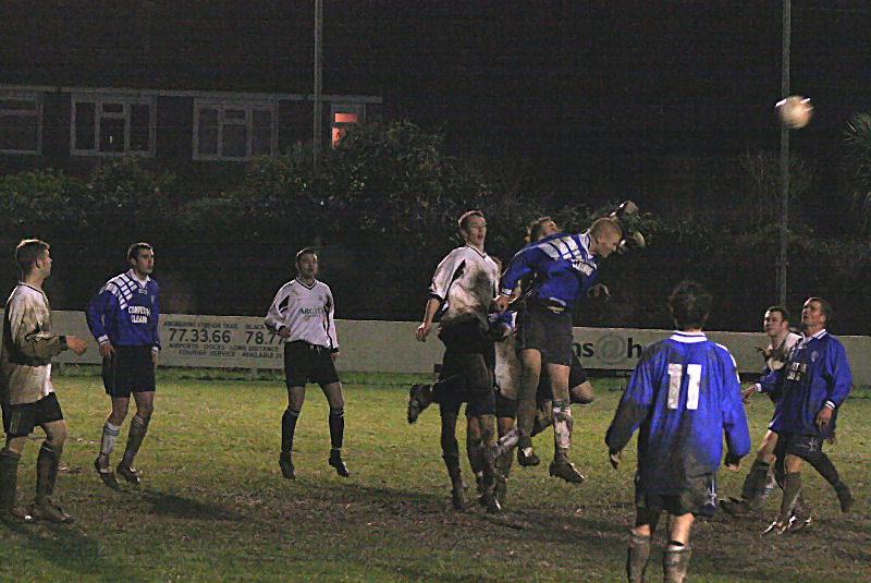 Chi keeper Lee Preston breaks up an East Preston attack with help from Scott Tipper
