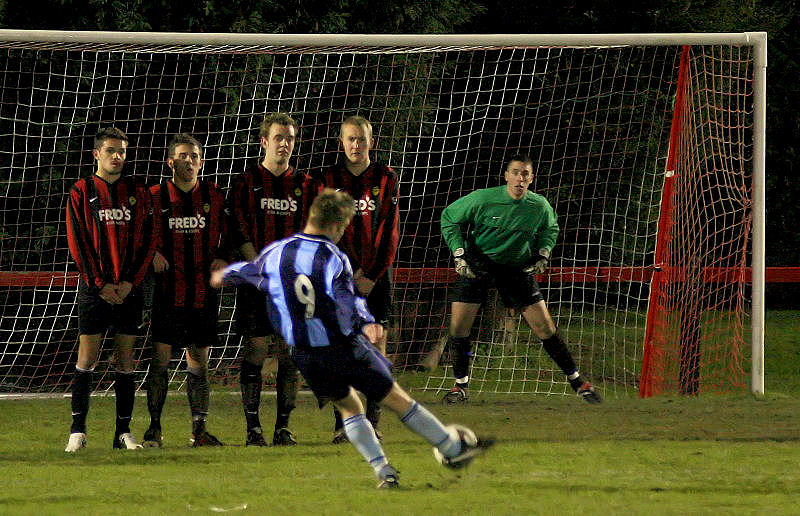The wall was up to this Peter Baker free kick
