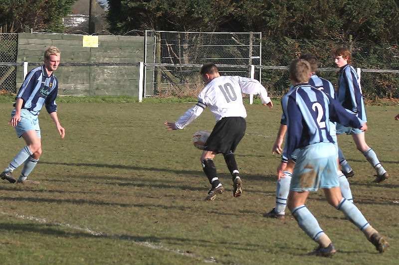 East Preston captain Matt Huckett swivels and blasts the ball ...
