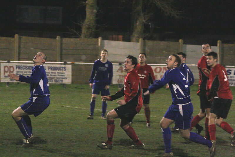 Waiting for the ball to come down in the Uckfield goalmouth

