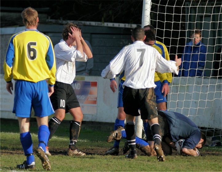 Greg Nessling grabs the ball almost on the line
