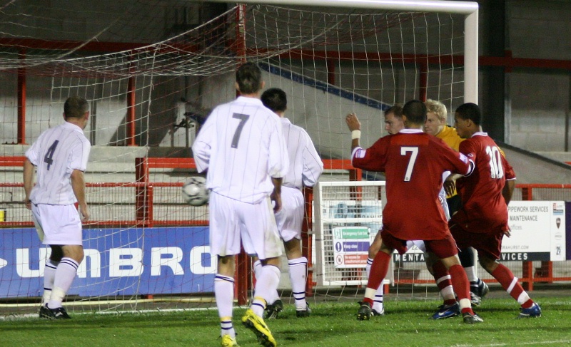 Pierre Joseph-Dubois (10) puts Crawley Town in front 10 minutes into the 2nd half
