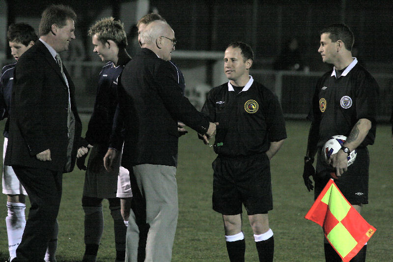 Peter Strange, President of the SCFL meets referee Jorge Martins
