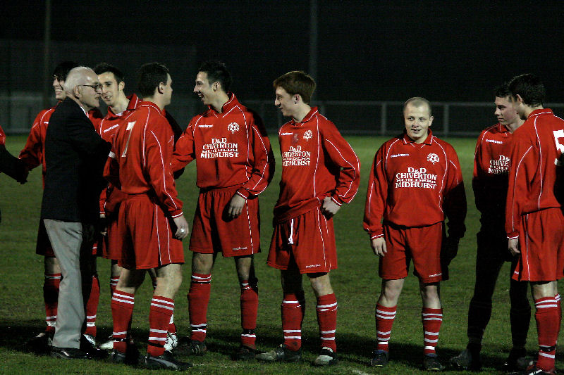 Scott May, Midhurst and Easebourne captain introduces his team to Peter Strange, President of the SCFL 

