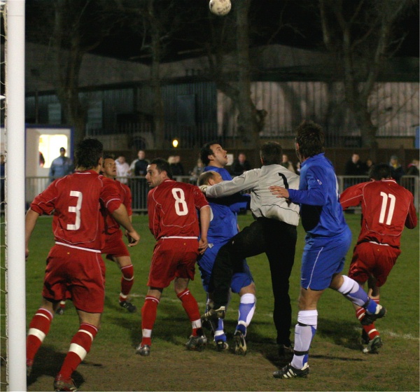 Newhaven's Sean McFadden punches clear
