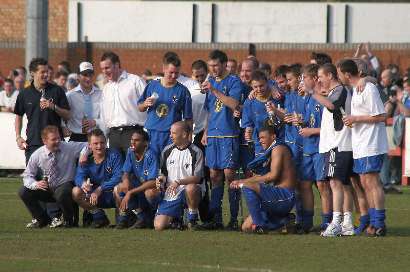 AFC Wimbledon celebrate promotion to the Rymans Premier Division
