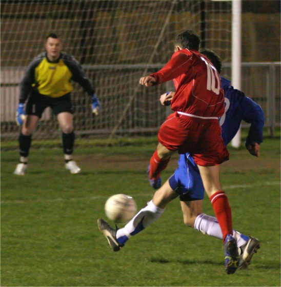 Adam Bibb gets an important tackle on Kieran Perrins
