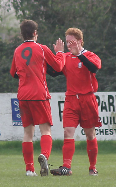 Confusion in the Chi defence and Matt Robins congratulates Pat Harding on scoring Hassocks winner

