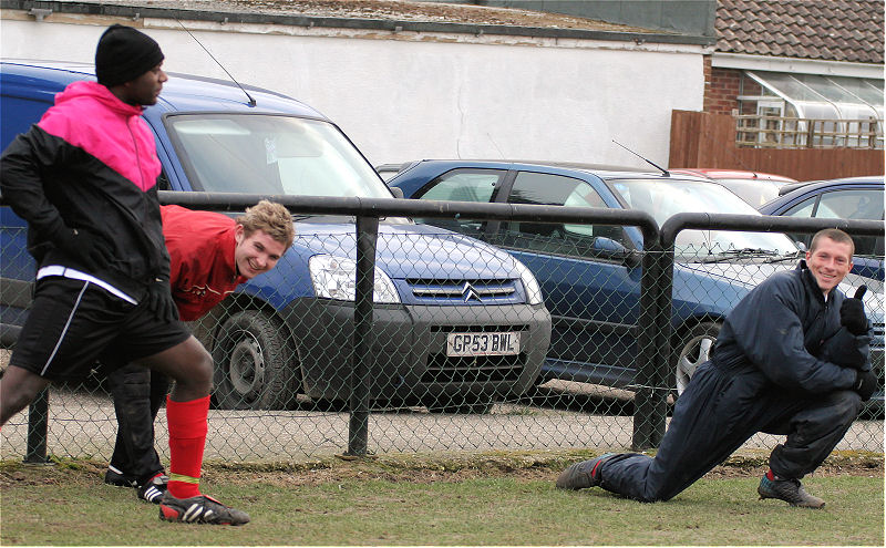 Pagham subs Sean David, Jordan Willis and Dave Speller warm up 
