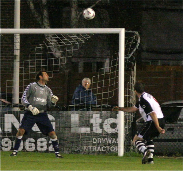 Rob Wimble heads over the keeper for Pagham's third goal
