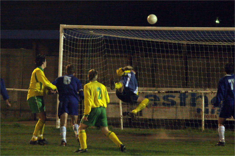 A fantastic save by Shoreham's Adam Laundon
