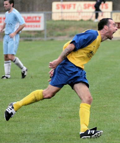 Dave Martin seems well pleased with scoring Lancing's second ...
