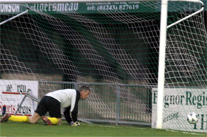 The Yapton Keeper is beaten by a shot from Joel Wiles ...
