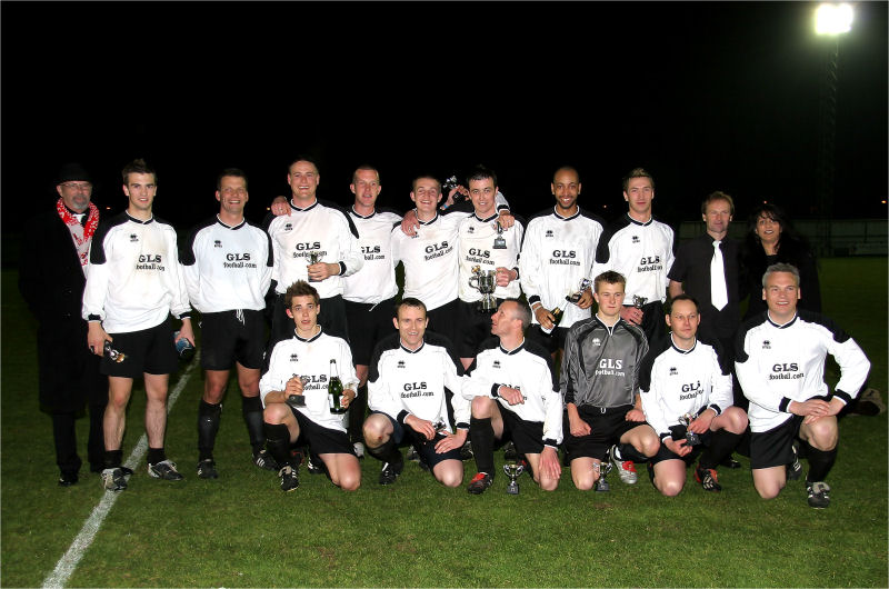 Loxwood FC Centenary Cup Winners 2004-5    Victor Gladwish (Sponsor) Mark Zydonik, Dave Brown, Carl Livett, Oli Lambkin, Matt Hoyte, Matt Boxall, Joel Wiles, Claude Pett, Kev Sawyer, Angie Patel (Chairman)  Front row: Nick Branch, Si Pike, Chris Simmons, Chris Coles, Mat Wroe, Barry Hunter (player manager)

