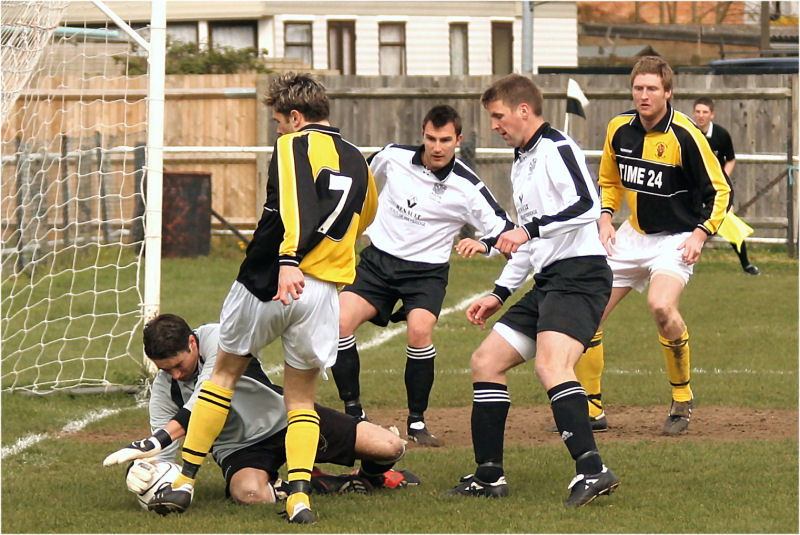 ... but his run is stopped well by Molesey keeper Luke Garrard
