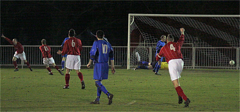 Matt Huckett (far left) puts Arundel one up after 6 minutes
