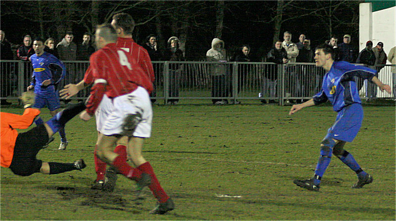 Sonny Banks watches as his shot finds the net for East Preston on 15 minutes ...
