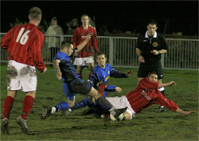 This tackle by Seb Keet leads to a great free kick by Matt Huckett ...
