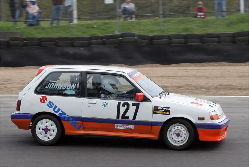 Paul Johnson lifts the back wheel of his Suzuki SwiftGTi at Druid's
