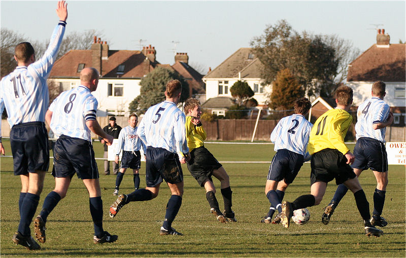 This Littlehampton effort is stopped for offside
