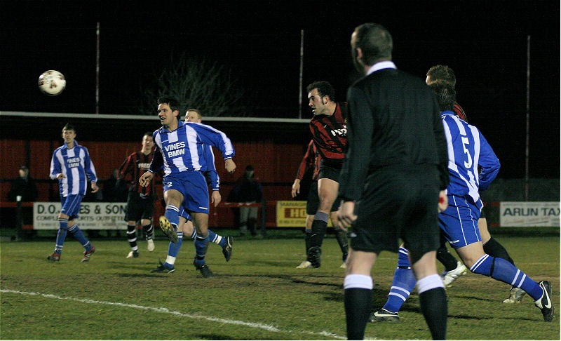 Pete Christodoulou's powerful header ...
