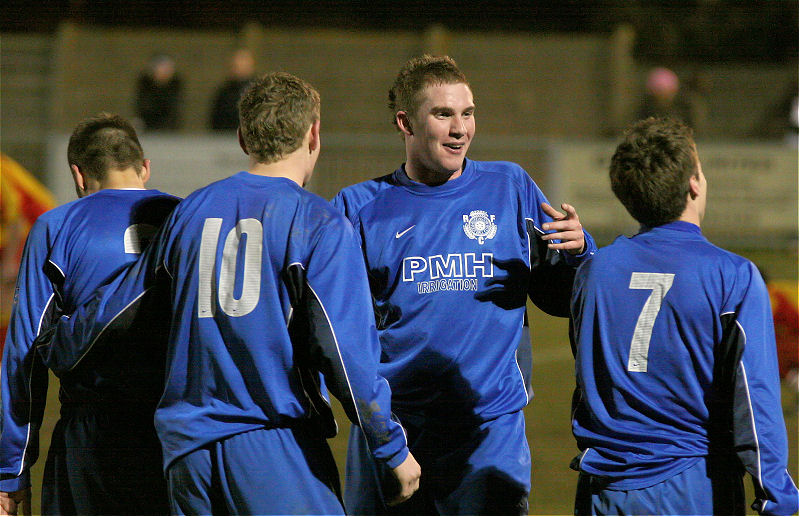 Andy Smart celebrates getting Rustington's fourth goal
