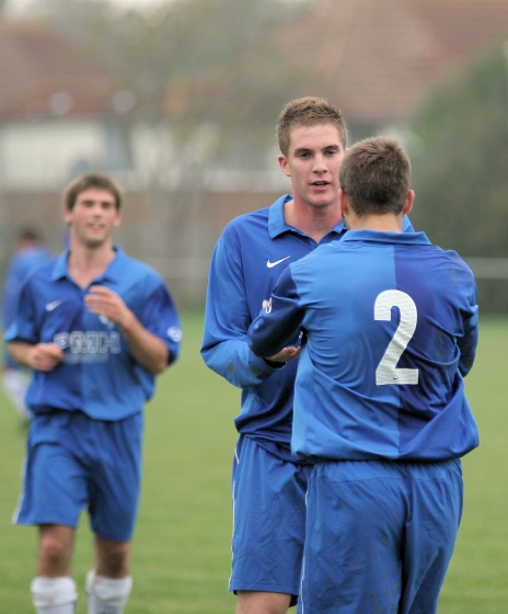 Andy Smart congratulates Sean Duffy on scoring Rustington's 3rd
