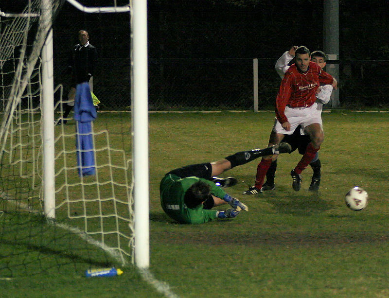 Ryan Hudson (out of shot) scores for East Preston
