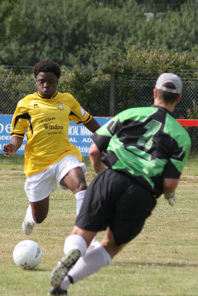 Simon Davey intercepts this attempt by Yemi Obudabe
