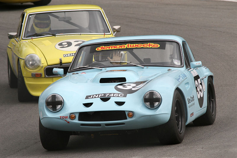 Winner Steve Watton in the TVR waves to spectators
