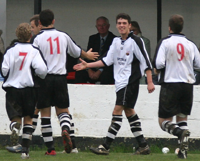 Michael Frangou is congratulated on his 2nd goal, a looping header (which I missed !) 
