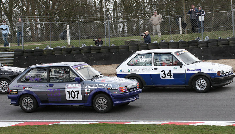 The Fiesta XR2s  of Mark Webster (34) and Matt Dennis (107)
