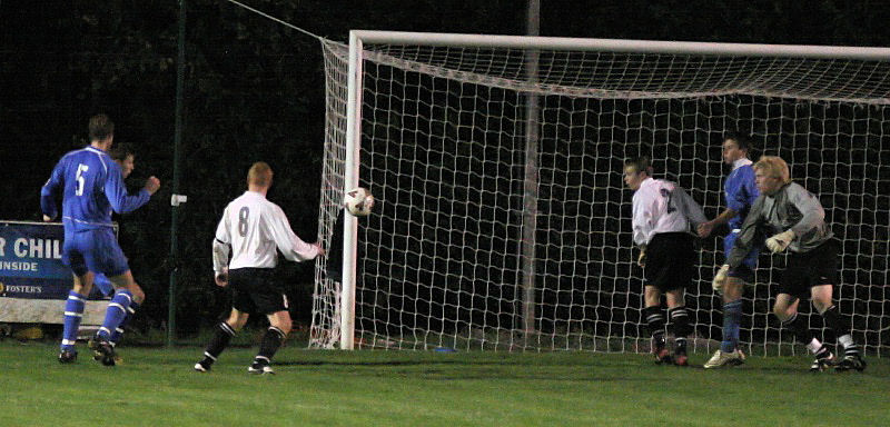 Grant Philpott (behind Danny Gainsford 5) pulls one back for Shoreham
