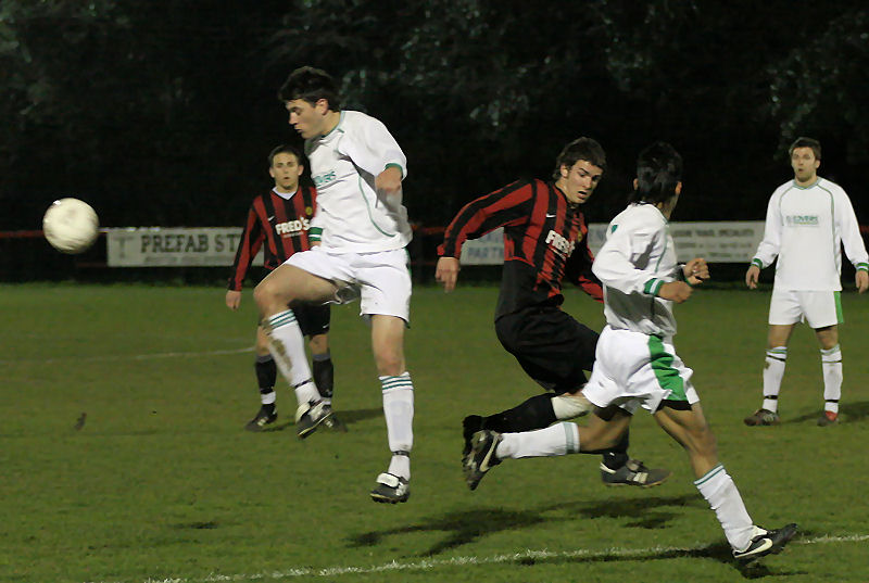 Tom Manton's charge through on goal is stopped by Jamie Angell
