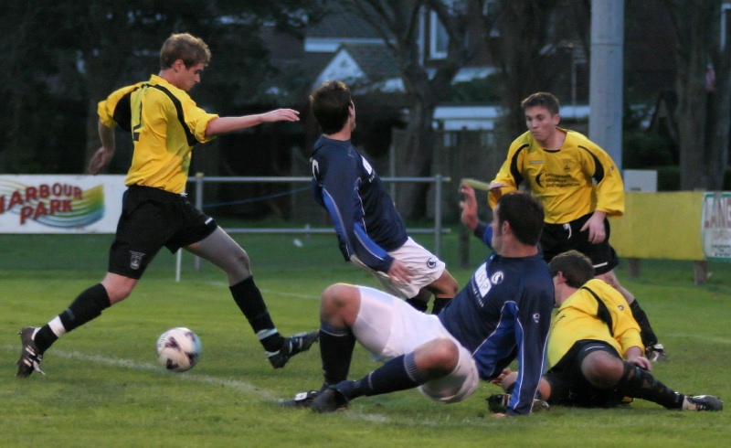 A goalmouth scramble is not cleared ...
