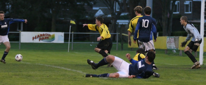 ... and the ball comes out to Danny Baker who puts it away for Crowborough's 5th
