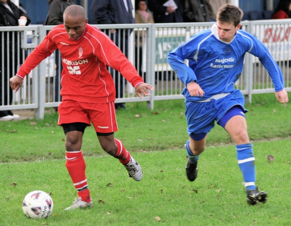 Marcel Dennis scores a spectacular goal from near the touchline ...
