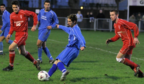 Dan Taylor crosses for Shoreham
