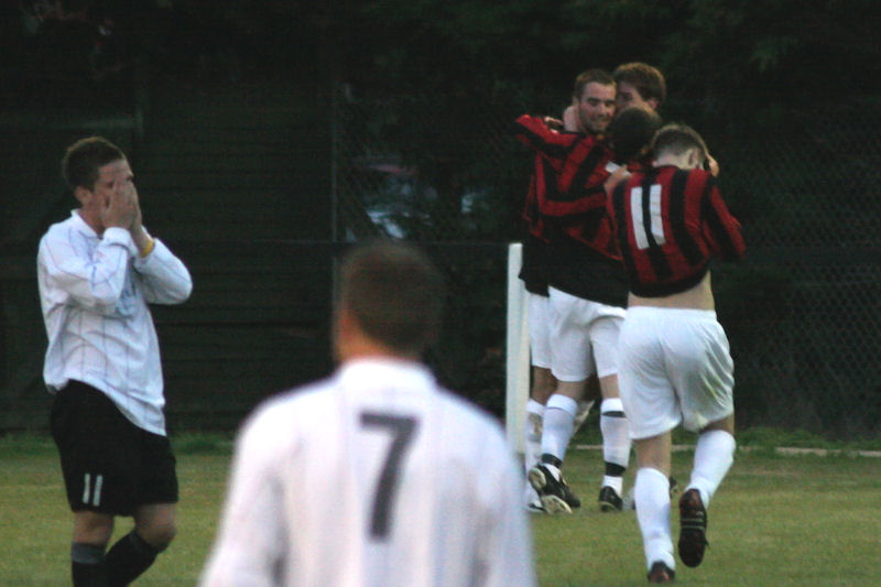 Chris Morrow is congratulated on his goal 
